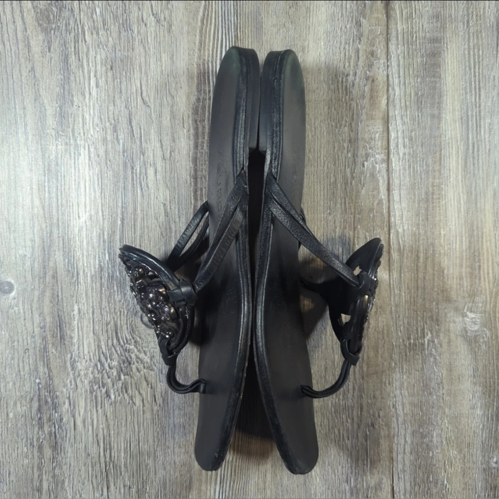 Tory Burch Designer Jeweled Miller Napa Black Leather Sandal Flip Flop Thong 9.5 - Picture 5 of 12